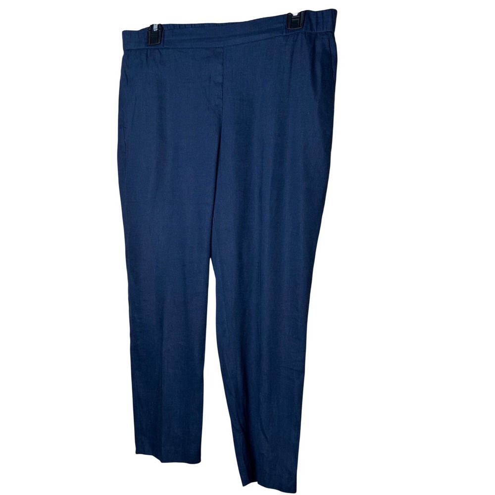 J. Jill Women Medium Petite Navy Blue Linen Stretch Pants Elastic Coastal Chic